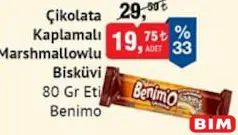 ETİ BENİMO ÇİKOLATA KAPLAMALI MARSHMALLOWLU BİSKÜVİ 80 GR